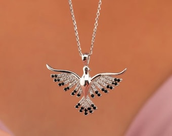 Sterling Silver Phoenix Pendant Necklace: Zircon Bird Jewelry