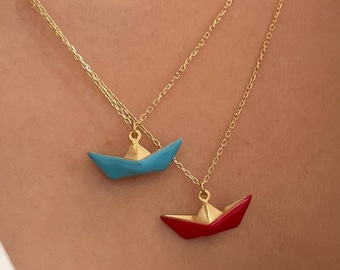 Collier bateau bleu - argent sterling 925 - fait main - collier bateau - pendentif bateau - minimaliste - collier voilier - collier nautique