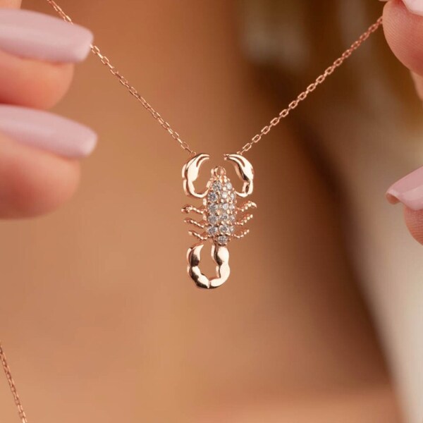 Collier Scorpion Rose - Argent Sterling 925 - Pendentif Scorpion - Scorpion - Cadeau pour elle - Collier Animal - Collier Insecte - Zodiaque