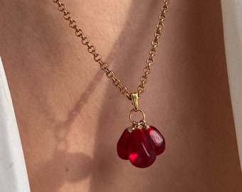 Handmade Gold Plated Pomegranate Necklace: Murano Glass Pendant