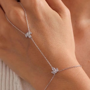 Silver Lotus Flower Hand Chain Bracelet: Sterling Silver Finger Ring
