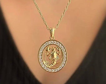 Gold Scorpion Necklace: Sterling Silver Zodiac Pendant with Zircon