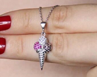 Sterling Silver Ice Cream Cone Necklace: Handmade Summer Jewelry
