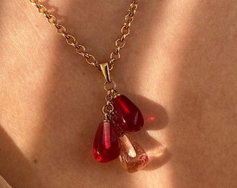 Handmade Red Pomegranate Necklace: Murano Glass Pendant, Gold Plated
