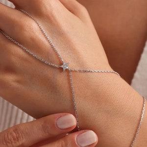 Sterling Silver Star Hand Chain Bracelet with Zircon