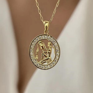 Złoty naszyjnik Wodnik dla kobiet, srebrny wisiorek Wodnik, naszyjnik astrologiczny, naszyjnik ze znakiem zodiaku, biżuteria z horoskopem, prezent zodiakalny
