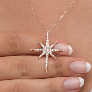 Rose Gold North Star Necklace: Sterling Silver Zircon Pendant