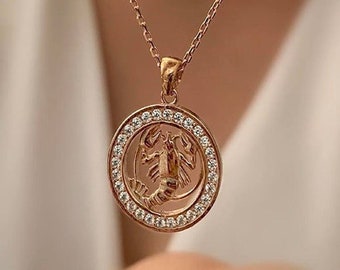 Rose Gold Plated Sterling Silver Scorpion Necklace: Zircon Zodiac Pendant