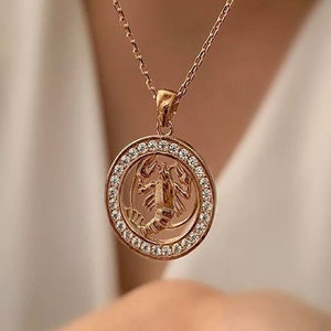 Rose Scorpion Necklace - 925 Sterling Silver - Scorpion Pendant - Scorpio - Gift for Her - Animal Necklace - Insect Necklace - Zodiac