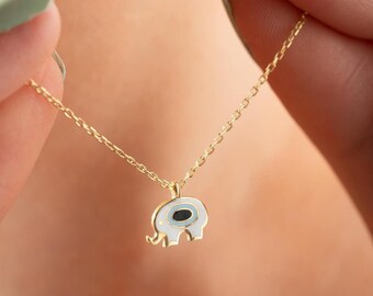 Gold Elephant Necklace: Sterling Silver Lucky Charm Pendant