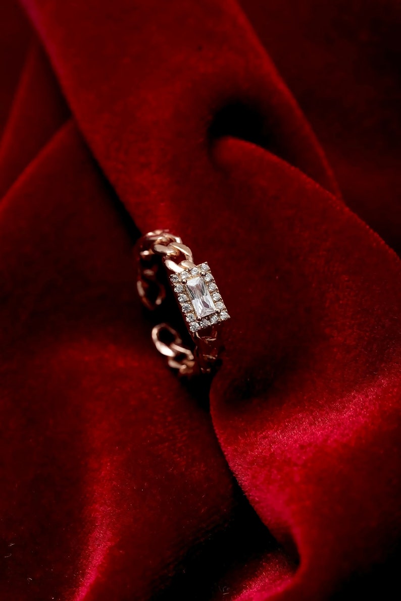 Chain Model Rose Minimal Ring with Zircon Stone 925 Sterling Silver for Women Stacking Fashion Girls Adjustable Rings Jewelry Handmade Gift