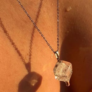 Murano Glass Ice Cube Necklace: Handmade Winter Pendant