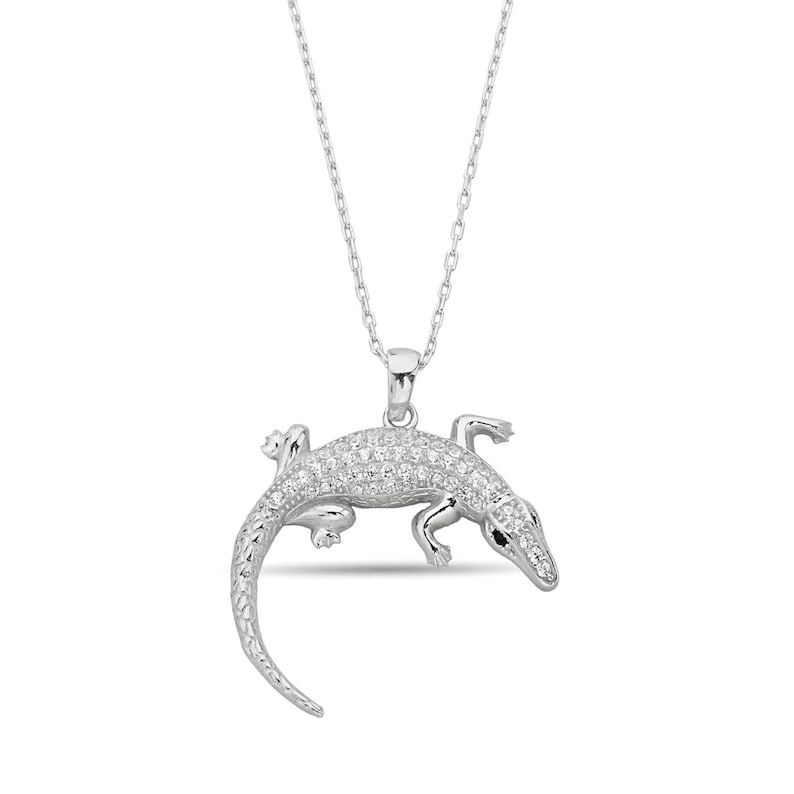 Gold Crocodile Necklace, Gift for Her, Crocodile Pendant, 925 Sterling
