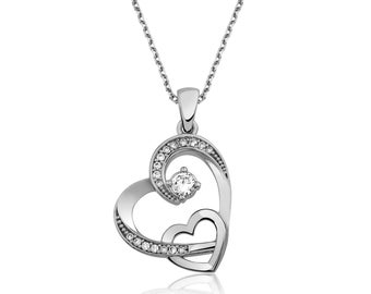 Two Heart Necklace 925 Sterling Silver for Women Girlfriend with Zircon Stone Handcrafted Chain Charm Jewelry Handmade Pendant Girls Gift