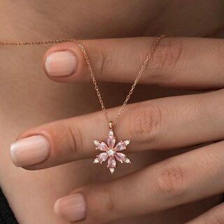 Materia Collana Oro Rosa Con Ciondolo Fiore Di Loto In Argento 925 Placcato - Gioiello Significativo