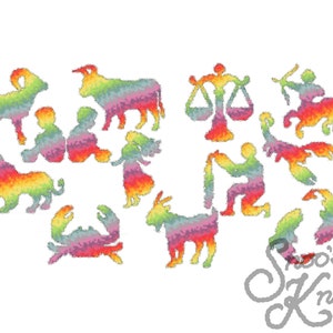 Rainbow Zodiac Cross-Stitch Pattern – Pattern Only