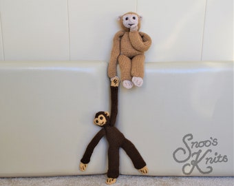 Hanging Monkey Chimpanzee Toy Two Sizes Knitting Pattern Snoo's Knits – Pattern Only