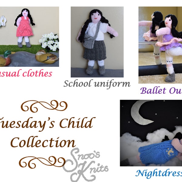 Tuesday's Child Collection Dress-Up Doll Clothes Knitting Pattern Snoo's Knits - Pattern Only