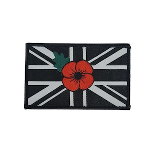Red Poppy / Black & White flag patch / woven badge 50mm x 80mm, Armed Forces / remembrance