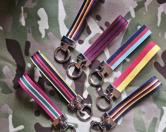 Regimental Belt Loop - Key Ring Nickel chrome spring loaded keyring- Choose Your Design