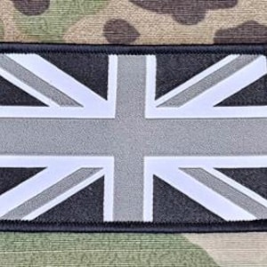 Zwart/grijs: geweven badge Britse vlag 50 mm x 80 mm Union Jack-vlag/Union Flag/UJ/klittenband in kleur