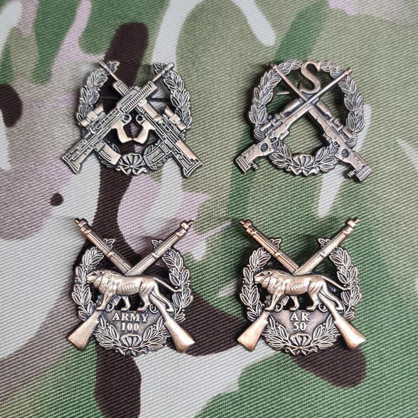 NEW Metal British Army Shooting Badge - Choose Your Design - Sniper / Bisley AR50 / Bisley 100 / Marksman / Sharpshooter