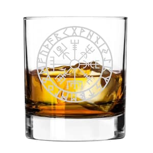 Viking Norse Vegvisir - wayfinder - symbol  viking compass - Engraved Tumbler Whiskey Glass old fashioned style Tumbler Glass 330ml