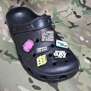 clog / water shoe charm / gem / logo Morale / Tactical / Funny / Joke / gun