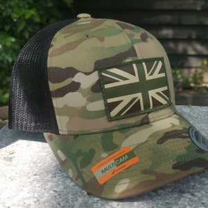Subdued union jack / flag patch stitched cap Hat Flexfit yupoong multicam Camouflage classic trucker style snapback
