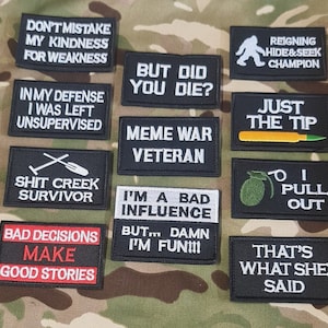 50mm x 80mm Morale Patch Badge -Embroidered Design - On Velcro Hook - tacti-cool - tactical - airsoft - Funny - joke - humour