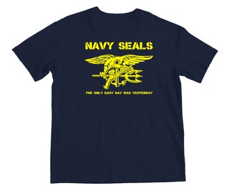 US NAVY SEALS T-Shirt Tee The Only Easy Day Was Yesterday team six trident  bud/s