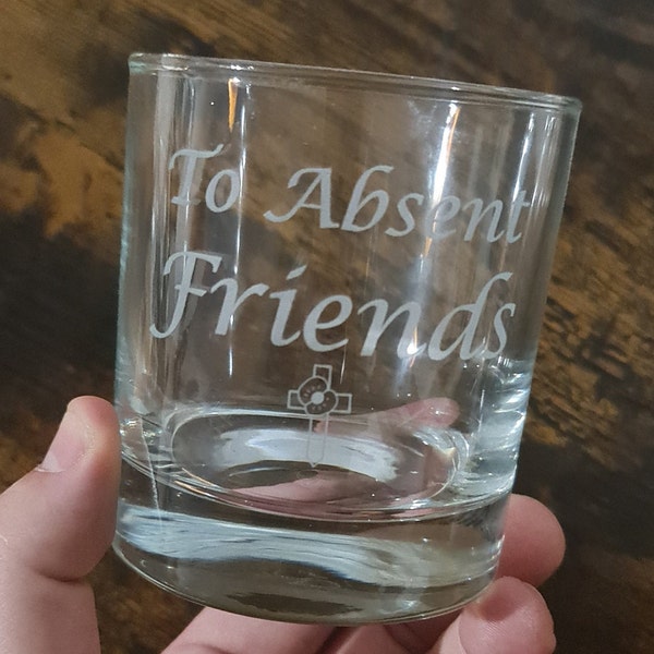 Vaso de whisky grabado 'a los amigos ausentes' 330ml arenado - cruz de amapola - recuerdo - respeto - pérdida