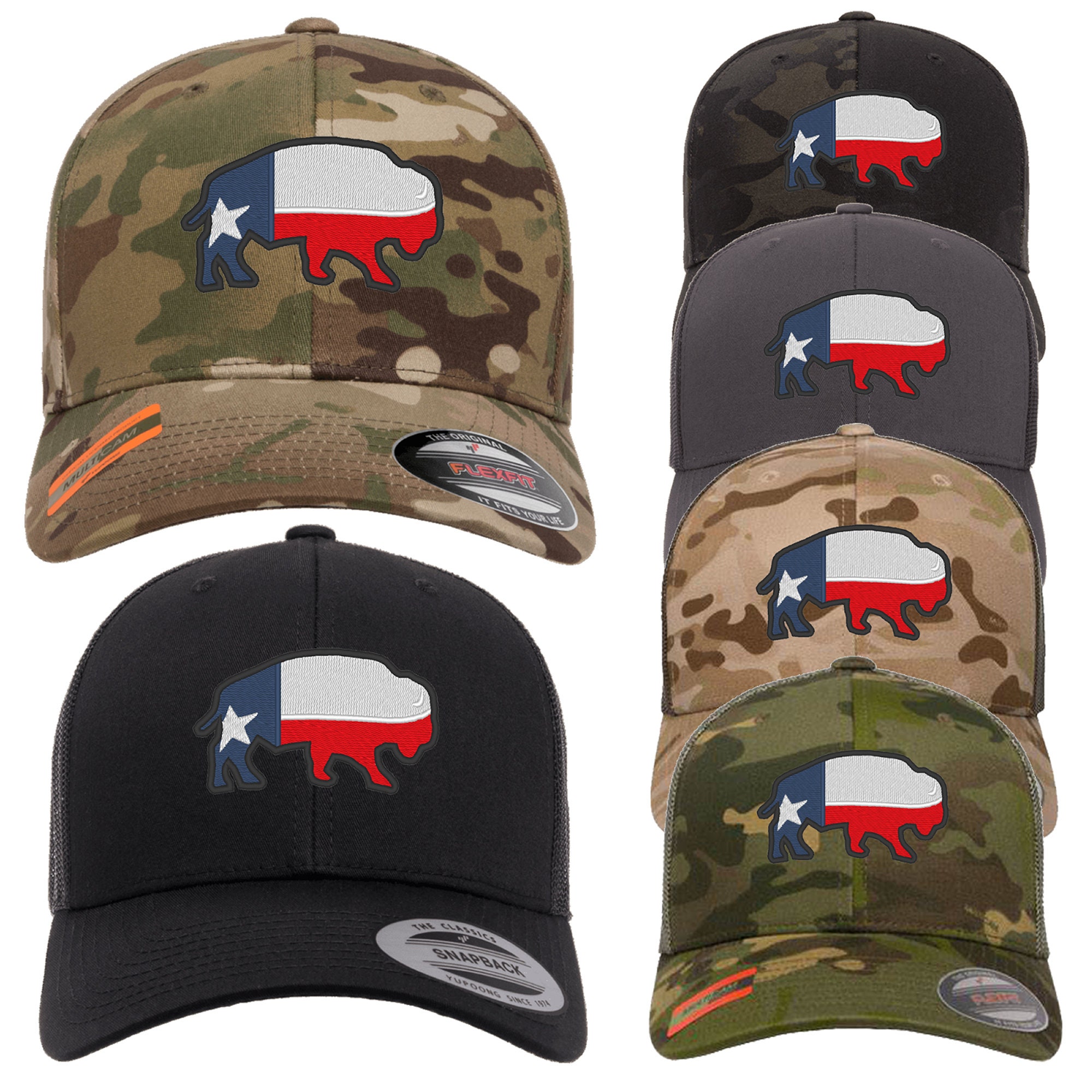 Trucker TEXAS USA Cap Hat Snapback Yupoong - Camouflage BUFFALO Etsy Stretch Flexfit Flag