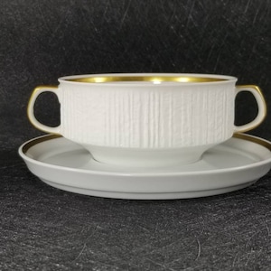 Vintage Thomas Rosenthal Arcta Gold Cream Soup Cup And Underplate Made In Germany