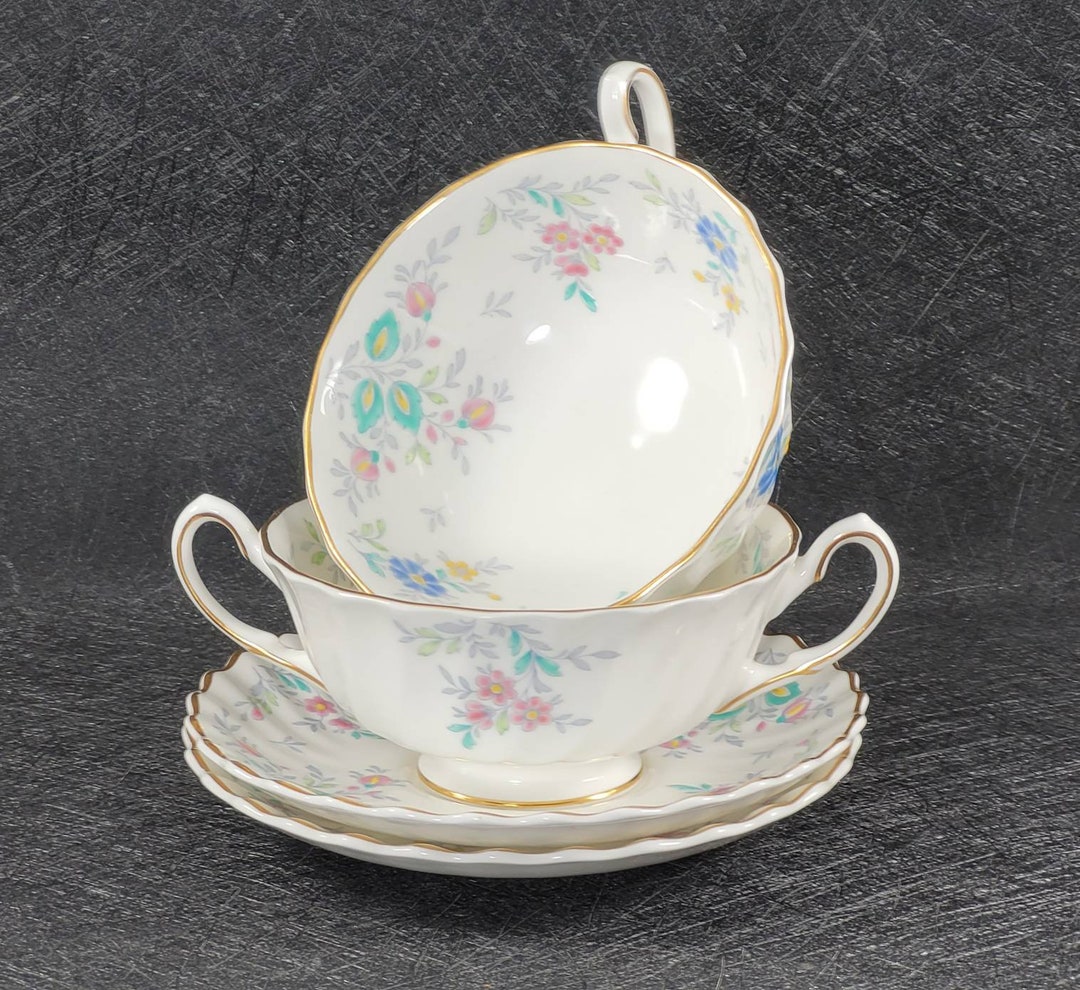 2 Vintage Royal Doulton Pastoral H4810 Cream Soup Bowls and Underplates ...