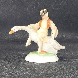Antique Herend  Boy Riding Goose Figurine #5415 Hand Painted Hungary