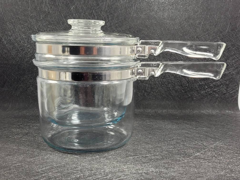 Vintage Pyrex Flameware Glass Double Boiler 6283 1.5 Quart Blue Tint