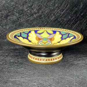 VINTAGE Gouda Plazuid Madelein Footed Dish Bowl Holland Signed 1920&#39;s