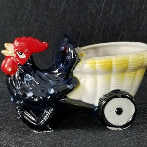 Vintage Shafford #4179 Rooster Pulling A Cart Planter Hand Decorated Japan