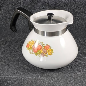 Vintage Corning Ware 6 tasses à réchaud à café/théière P104-B Corning, NY, États-Unis