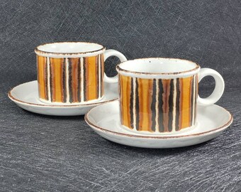 2 Vintage Midwinter Stonehenge Earth Cups and Saucers England c.1970's