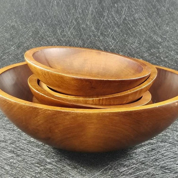 Mid Century Baribocraft Solid Wood  Set of Salad Bowls Made In Canada 1970's