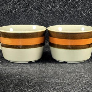 2 Vintage RÖRSTRAND Annika Flat Tea Coffee Cups Stoneware Sweden