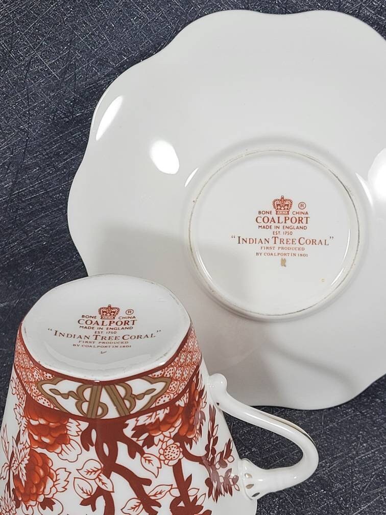 Vintage Coalport Indian Tree Coral Flat Cup(s) and Saucer(s) Fine