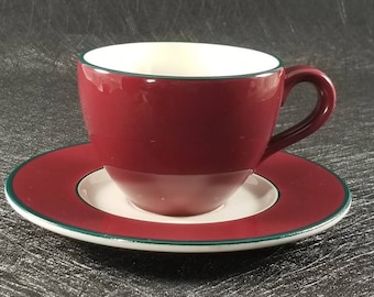 PAGNOSSIN Treviso Spa Burgundy Maroon Green Trim Flat Cup & Saucer Made in Italy