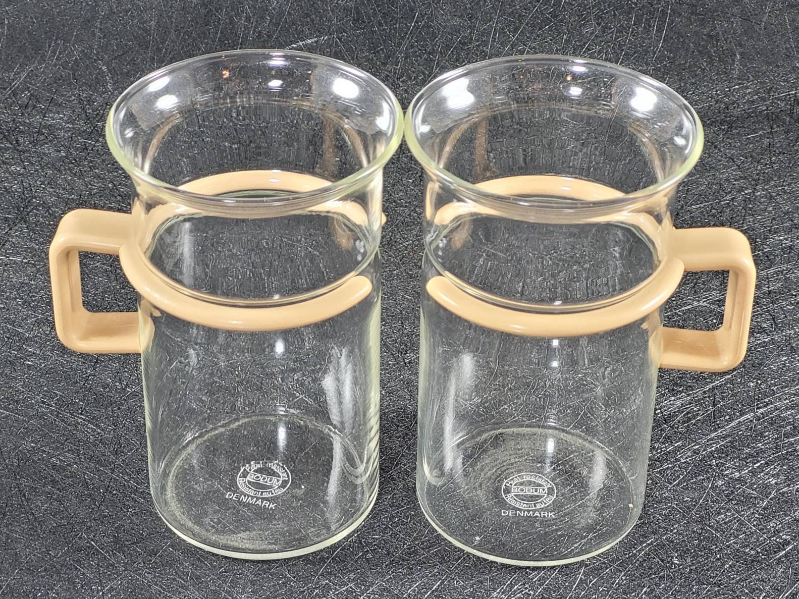 Set of 2 Bodum Bistro black handle Picard Tea glasses 1990 Denmark -  Vintage Man Stuff