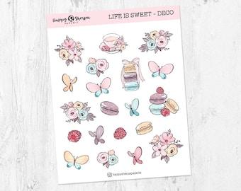 Life is Sweet - Hand Drawn Deco Stickersheet | Planner, Bullet Journal Stickers