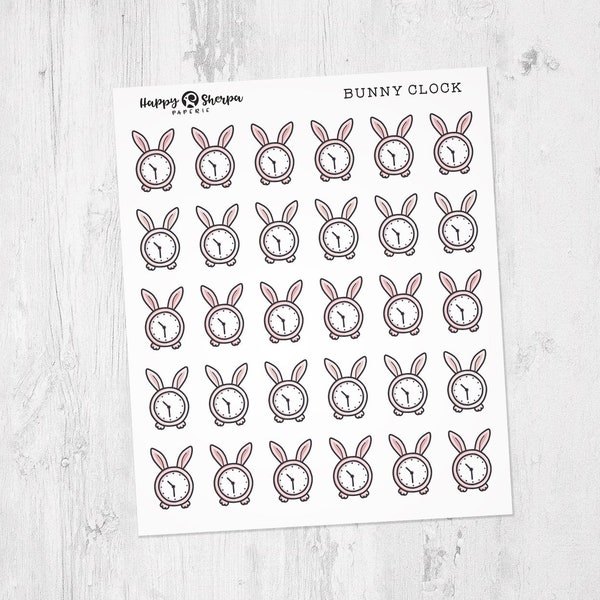 Bunny Clock - 30 cute doodle planner stickers