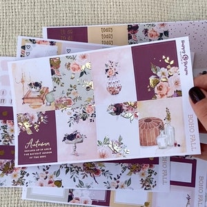 Boho Fall - Gold foil - Planner sticker kit (6 sheets) - For Happy Planner and Standard Vertical planners