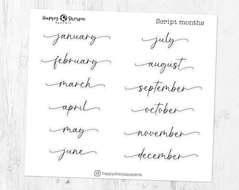 Script Months  - Transparent Foiled Planner Stickers